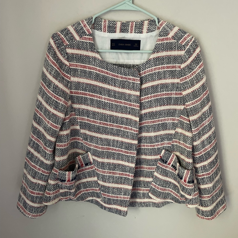 Zara Basic Striped Tweed Blazer Size Medium